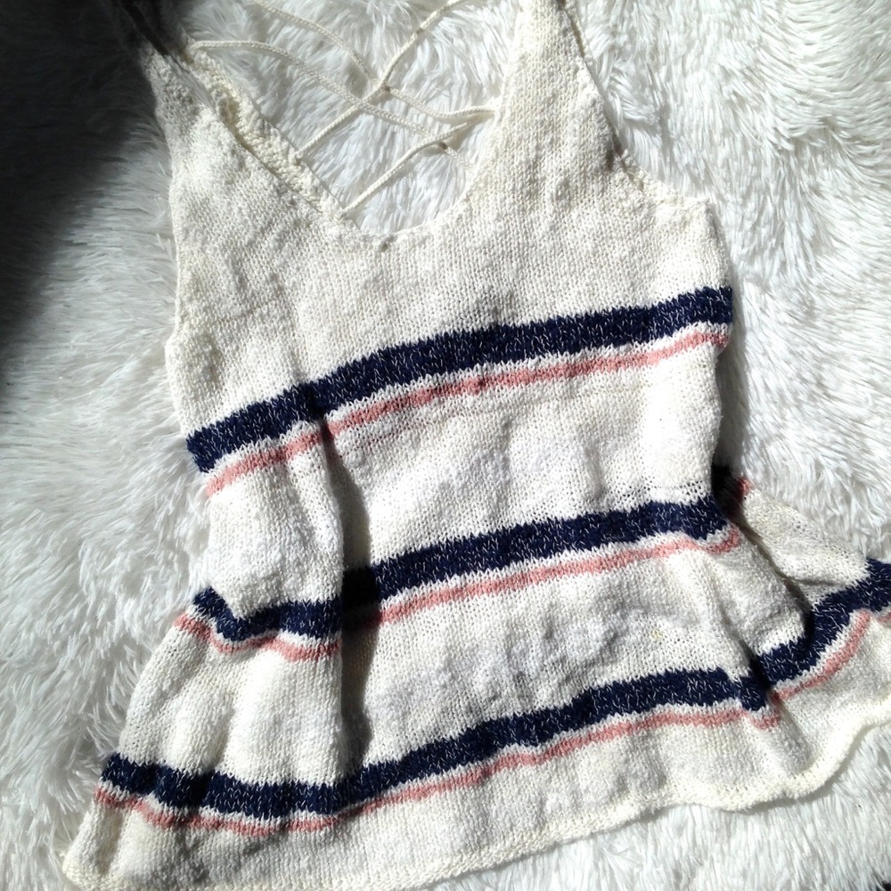 American Eagle Crochet Striped Swing Camisole Top